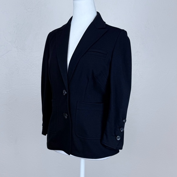 Diane Von Furstenberg Black Stretch Knit Blazer w/ Cropped Sleeves Size 8 - Picture 3 of 9